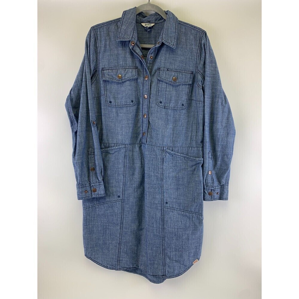 Duluth Trading Co Rootstock Chambray Shirt Dress Long Sleeve Snap Collared Small